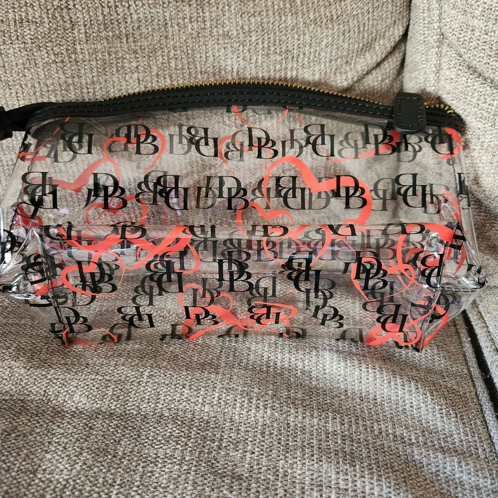 Dooney & Bourke Clear PVC Tote and Zip Pouch with Orange Heart Print - Picture 9 of 10